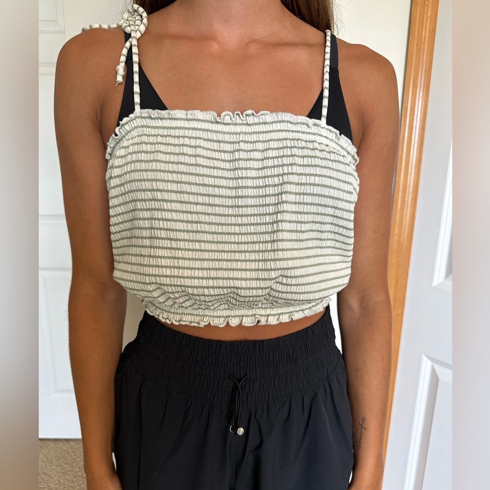 Crop top, green and white striped, tank top